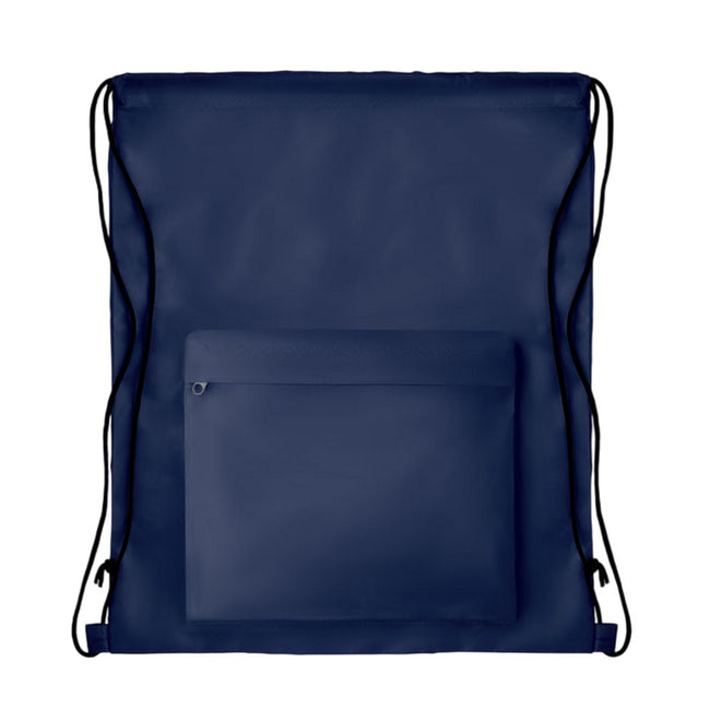 Blue - Side - MidOcean Pocket Shoop Polyester Drawstring Bag