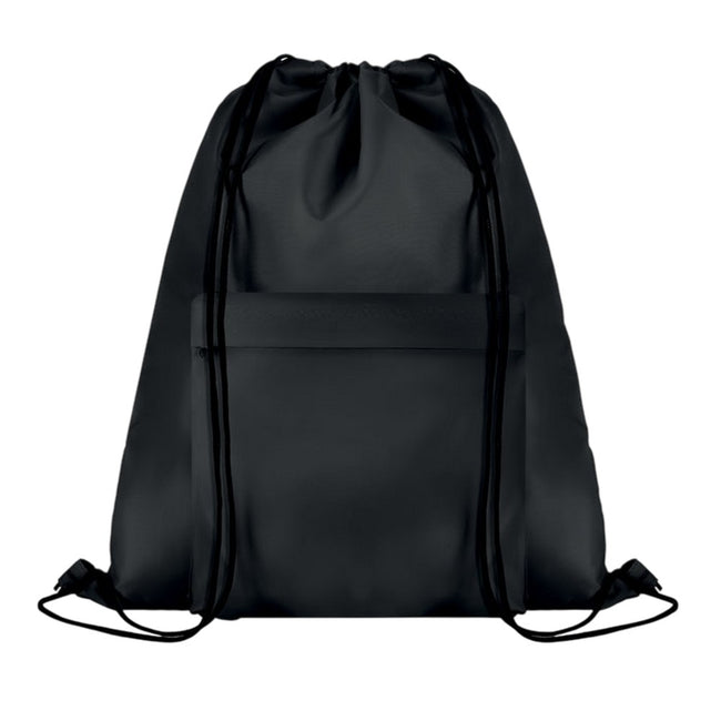 Black - Front - MidOcean Pocket Shoop Polyester Drawstring Bag