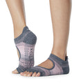 Grey-Light Pink - Front - Toesox Womens-Ladies Bellarina Echo Half Toe Socks