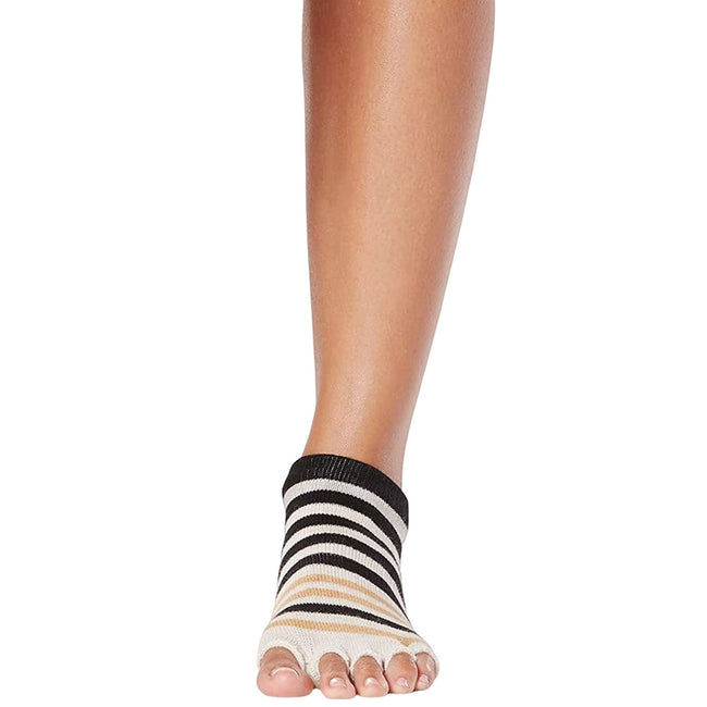 Black-White-Orange - Side - Toesox Womens-Ladies Modernism Half Toe Socks