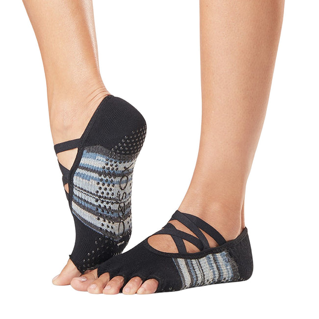 Black-Grey-White - Back - Toesox Womens-Ladies Elle Duet Half Toe Socks