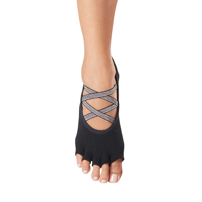 Black - Side - Toesox Womens-Ladies Elle Heartbreak Half Toe Socks