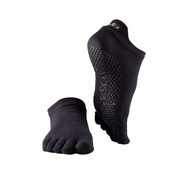 Black - Front - Toesox Womens-Ladies Low Rise Toe Socks