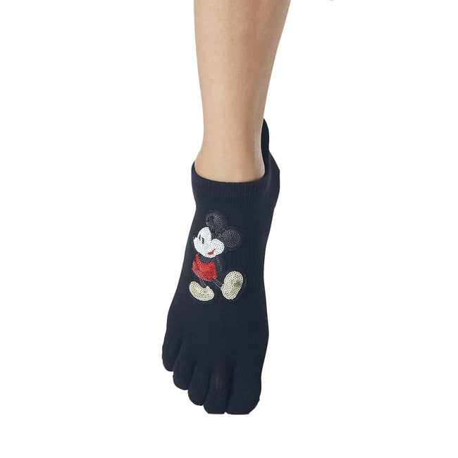 Black-Red-White - Side - Toesox Womens-Ladies Mickey Mouse Disney Sequins Toe Socks