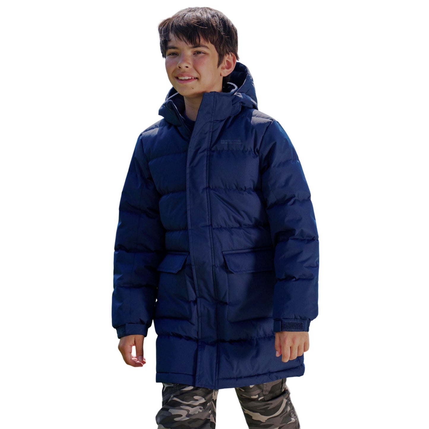 Dark Blue - Pack Shot - Mountain Warehouse Childrens-Kids Water Resistant Longline Padded Jacket