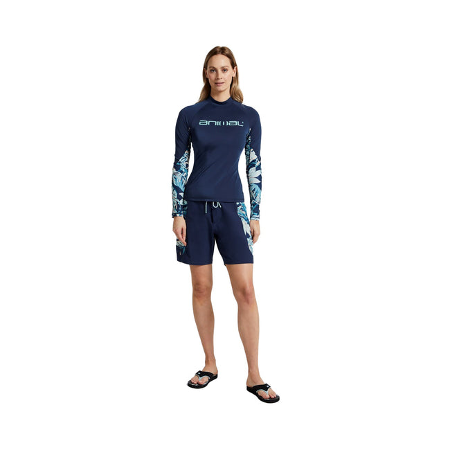 Navy - Pack Shot - Animal Womens-Ladies Lillie Contrast Panel Rash Guard