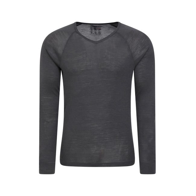 Grey - Front - Mountain Warehouse Mens Merino Wool V Neck Base Layer Top