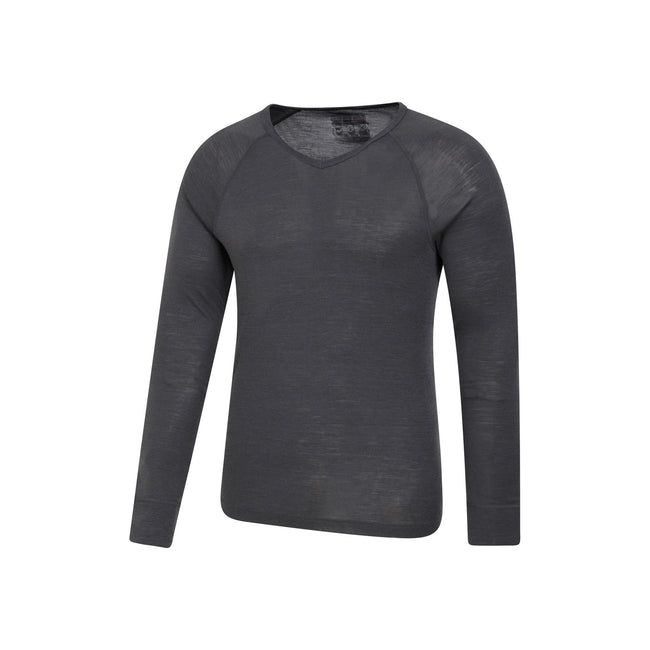 Grey - Back - Mountain Warehouse Mens Merino Wool V Neck Base Layer Top