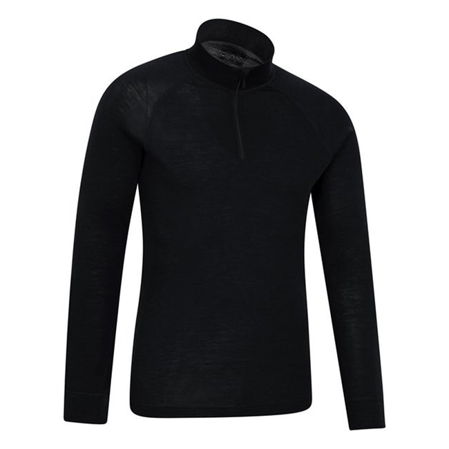 Black - Back - Mountain Warehouse Mens Merino Wool Zip Neck Thermal Top
