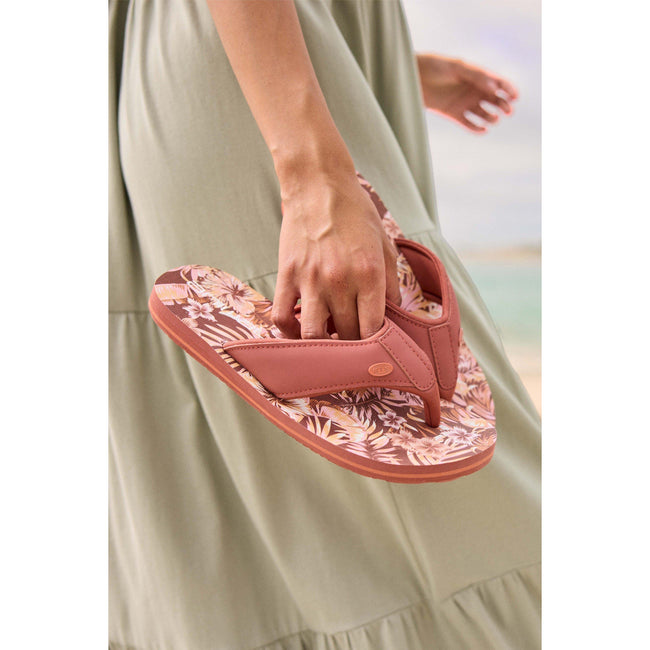 Tan - Front - Animal Womens-Ladies Leaf Print Recycled Flip Flops