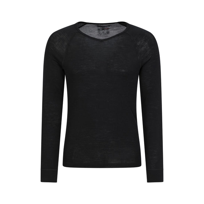 Black - Front - Mountain Warehouse Mens Merino Wool V Neck Base Layer Top