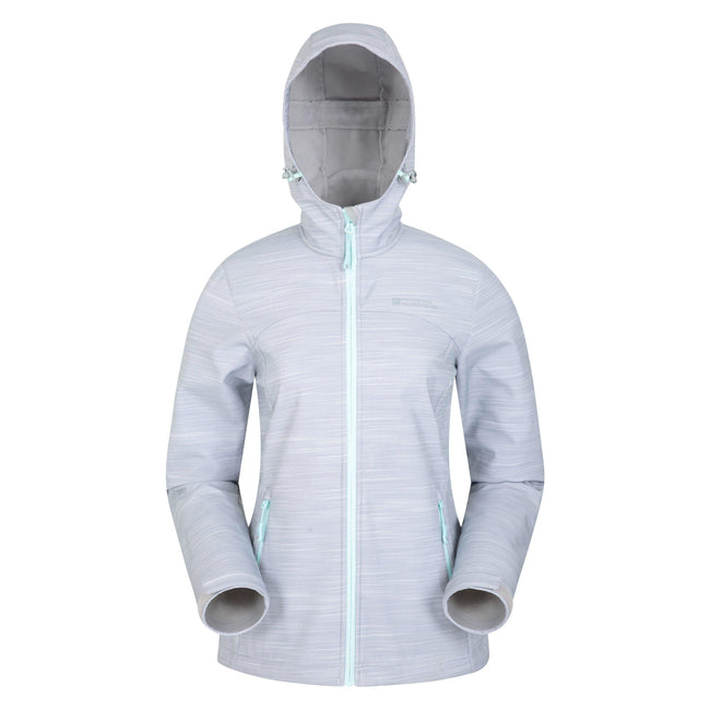 Grey - Front - Mountain Warehouse Womens-Ladies Exodus Printed Water Resistant Soft Shell Jacket