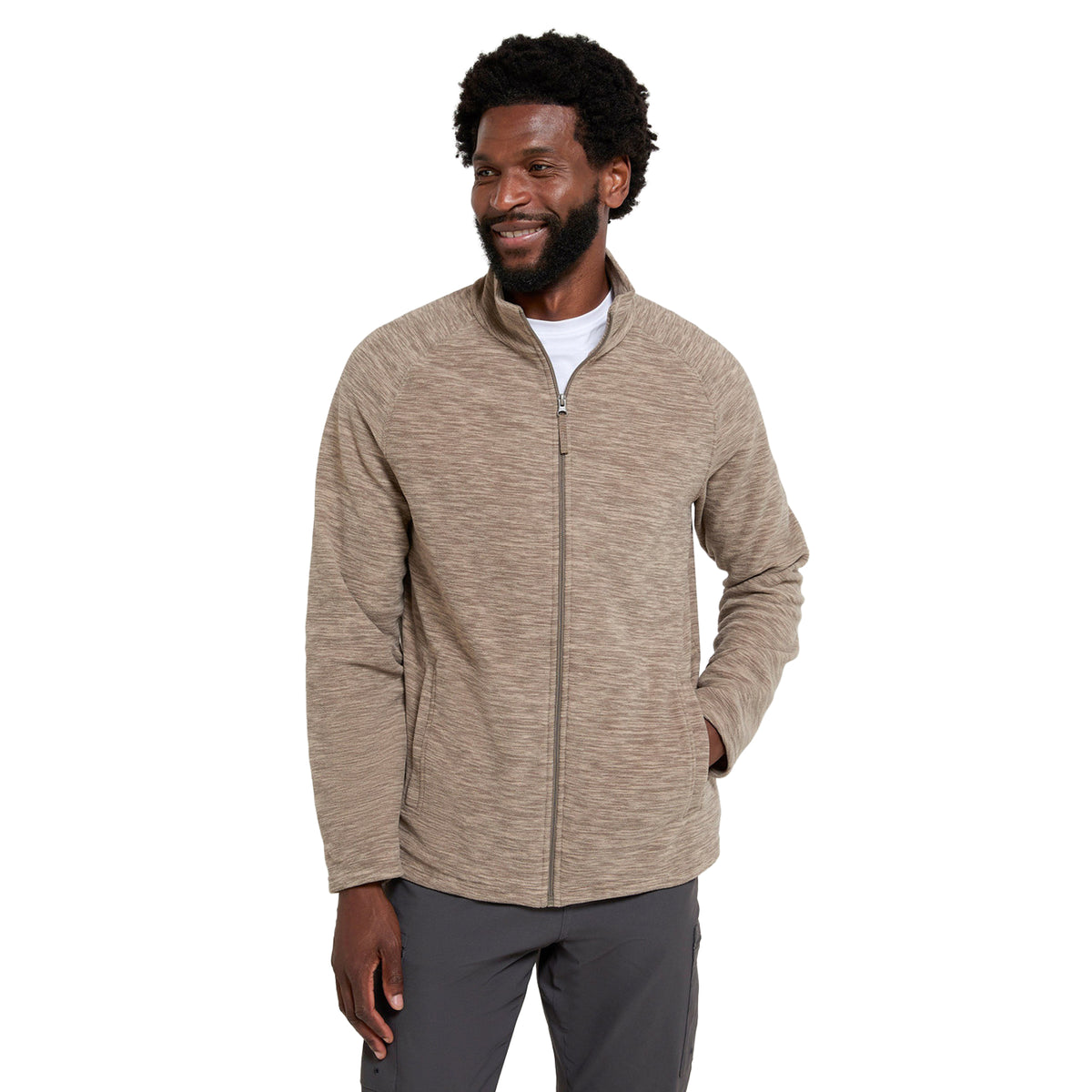 Light Brown - Close up - Mountain Warehouse Mens Snowdon II Full Zip Fleece Jacket