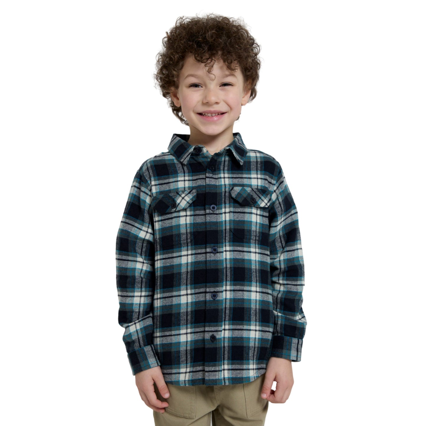 Teal - Pack Shot - Mountain Warehouse Childrens-Kids Checked Flannel Shirt