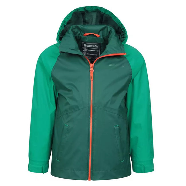 Green - Pack Shot - Mountain Warehouse Childrens-Kids Torrent II Waterproof Jacket
