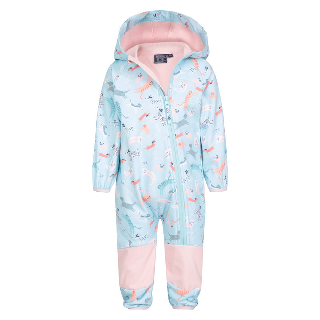 Light Blue - Pack Shot - Mountain Warehouse Childrens-Kids All In One Softshell Bodysuit