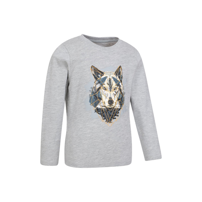 Beige - Back - Mountain Warehouse Childrens-Kids Wolf Organic Long-Sleeved T-Shirt