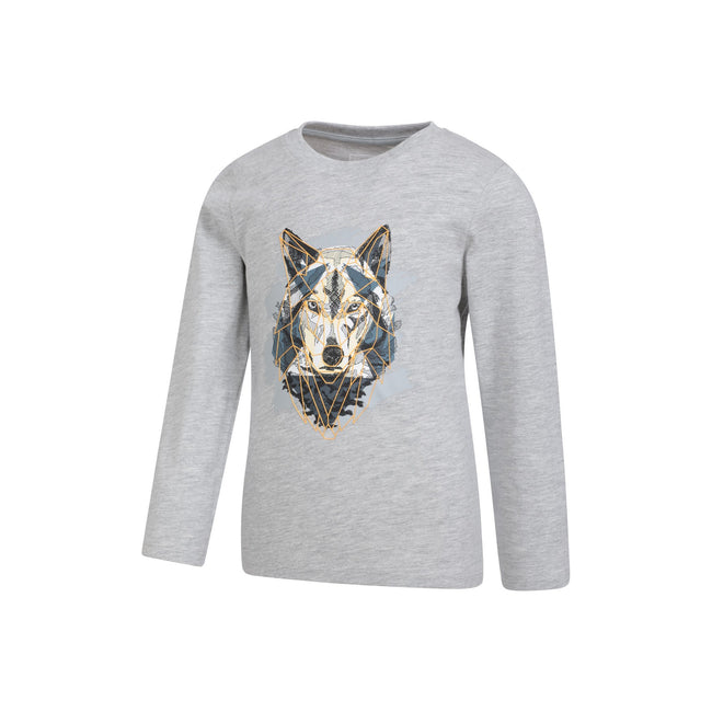 Beige - Side - Mountain Warehouse Childrens-Kids Wolf Organic Long-Sleeved T-Shirt
