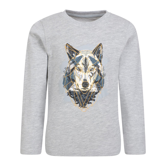 Beige - Front - Mountain Warehouse Childrens-Kids Wolf Organic Long-Sleeved T-Shirt