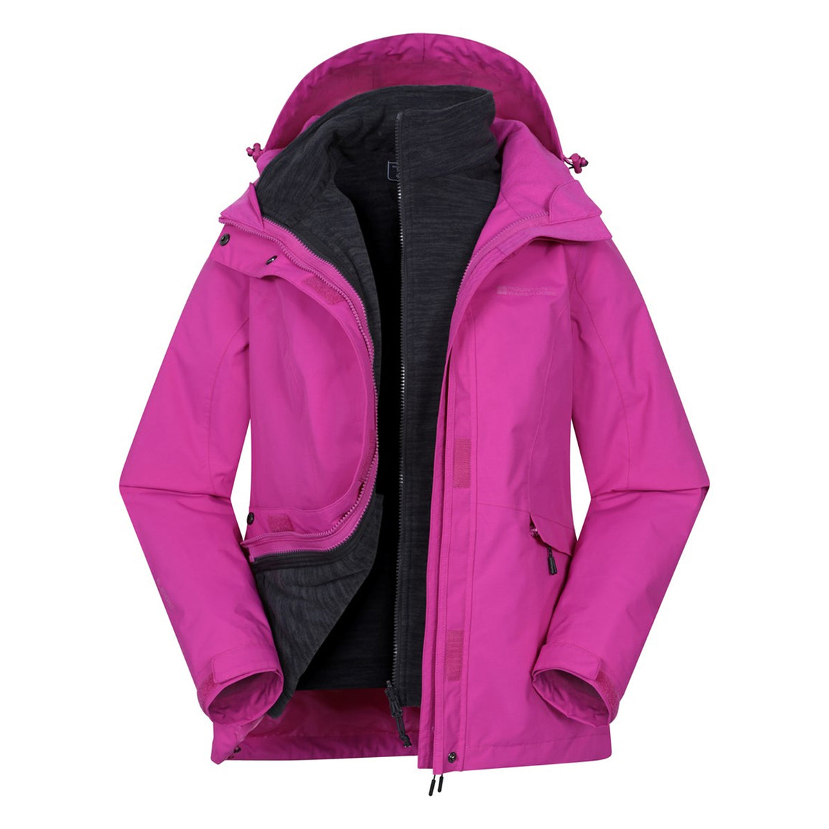 Bright Pink - Pack Shot - Mountain Warehouse Womens-Ladies Thunderstorm II 3 in 1 Waterproof Jacket