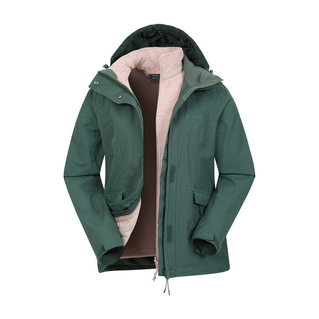 Green - Front - Mountain Warehouse Womens-Ladies Thunderstorm II 3 in 1 Waterproof Jacket