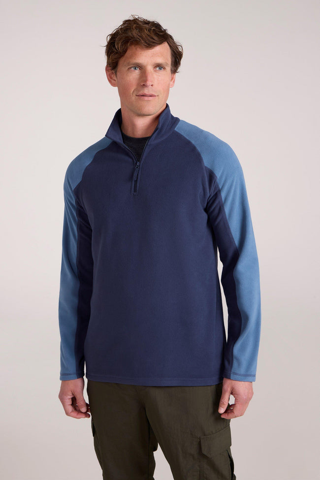Blue - Front - Mountain Warehouse Mens Ashbourne II Half Zip Fleece Top