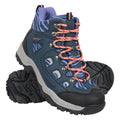 Navy - Front - Mountain Warehouse Womens-Ladies Adventurer Leopard Print Faux Suede Waterproof Walking Boots
