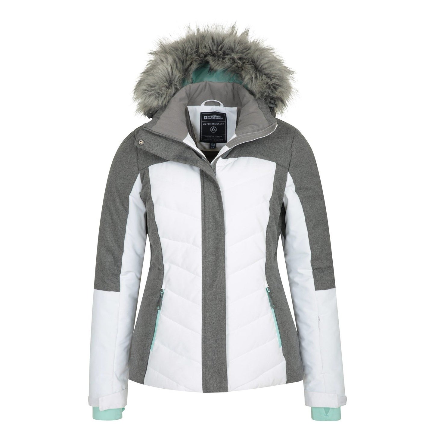 White - Pack Shot - Mountain Warehouse Womens-Ladies Pyrenees Padded Ski Jacket
