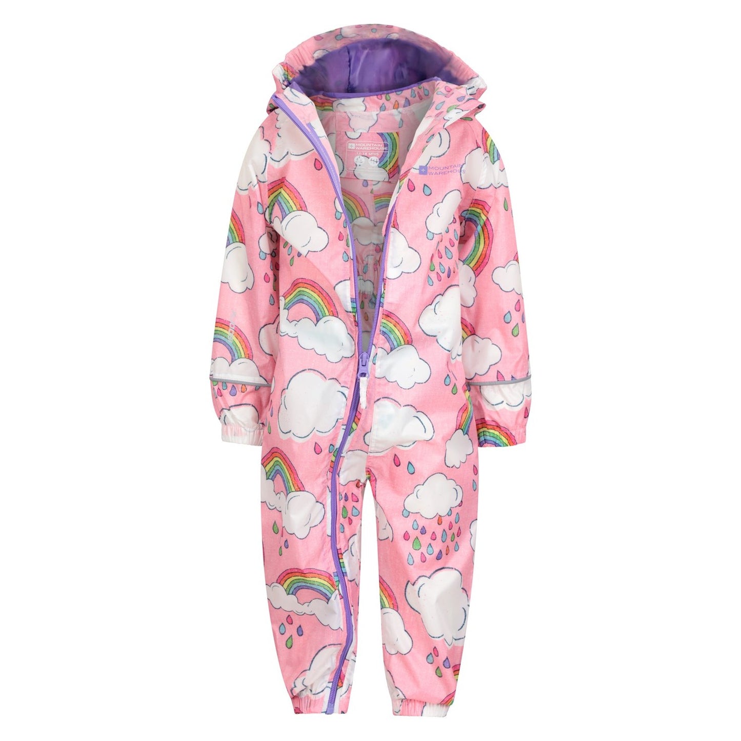 Pink-Purple - Close up - Mountain Warehouse Childrens-Kids Puddle Rainbow Waterproof Rain Suit