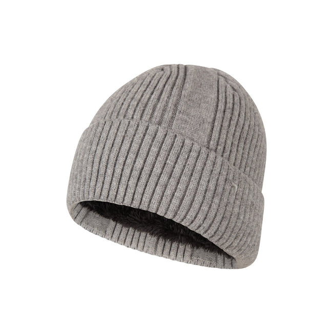 Grey - Side - Mountain Warehouse Mens Ribbed Faux Fur Lined Beanie