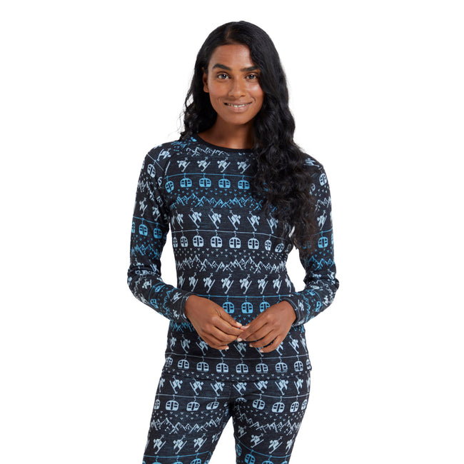 Teal - Front - Mountain Warehouse Womens-Ladies Skiing Scene Thermal Top
