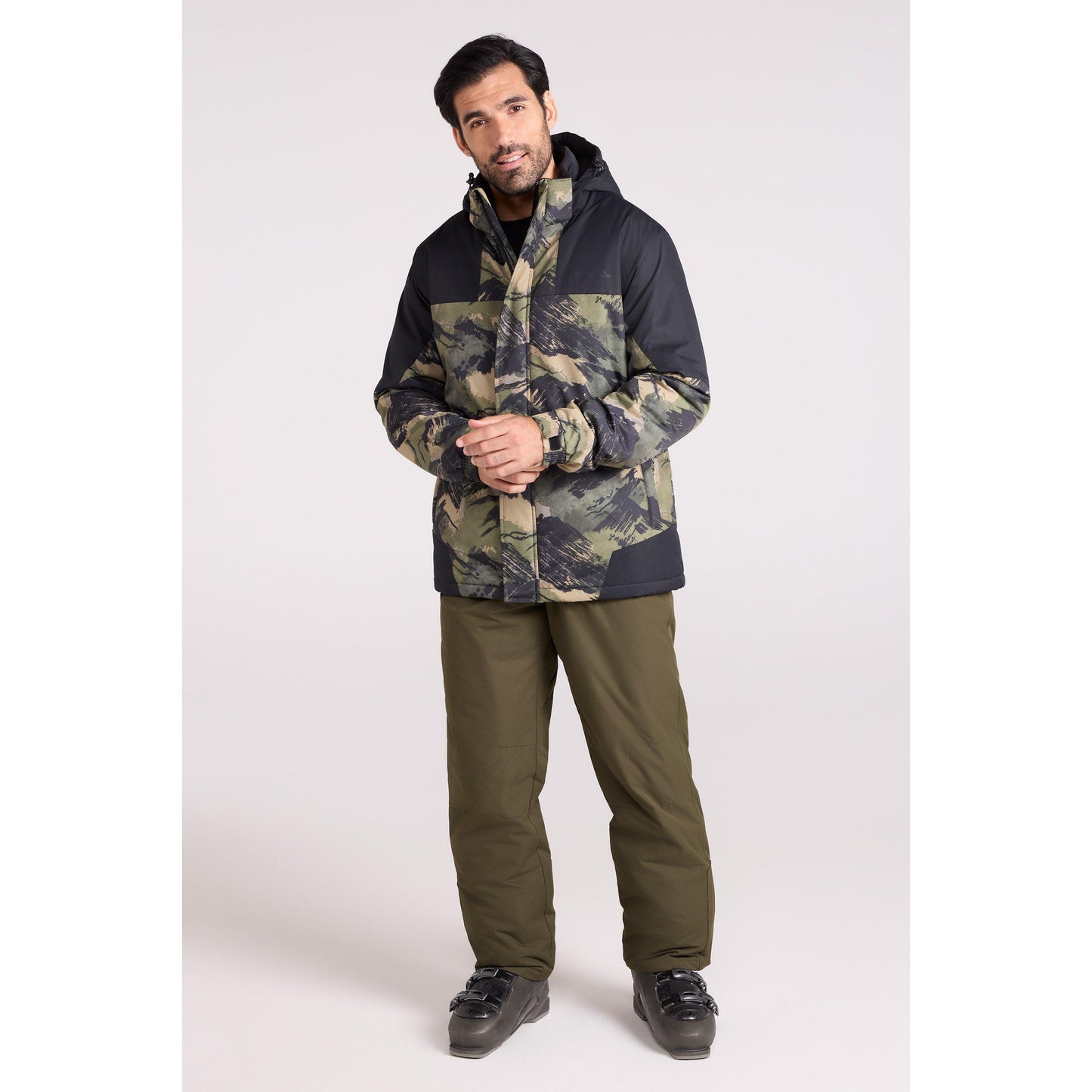 Dark Khaki - Front - Mountain Warehouse Mens Camo Ski Jacket & Trousers