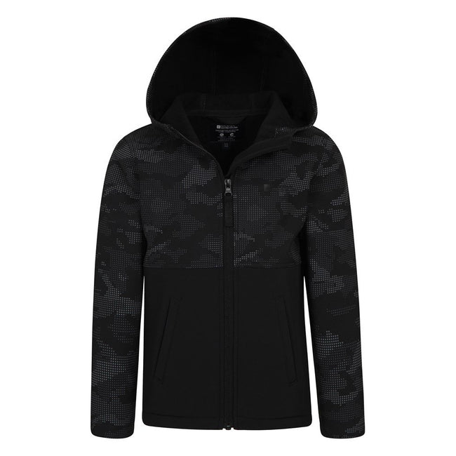 Black - Pack Shot - Mountain Warehouse Childrens-Kids Exodus Camo Soft Shell Jacket