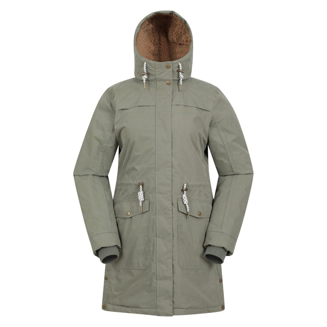 Khaki Green - Front - Mountain Warehouse Womens-Ladies Acorn Waterproof Borg Lined Padded Parka