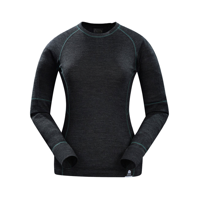 Black - Front - Mountain Warehouse Womens-Ladies Ultra Merino Wool Round Neck Top