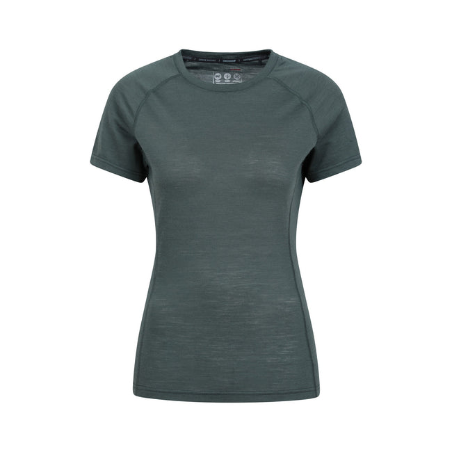 Khaki Green - Front - Mountain Warehouse Womens-Ladies Summit Merino Wool Thermal Top