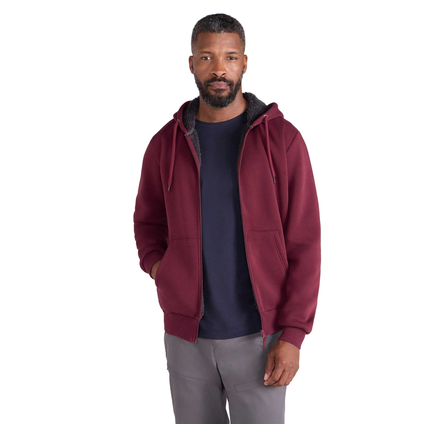 Burgundy - Pack Shot - Mountain Warehouse Mens Dalton Borg Lined Full Zip Hoodie
