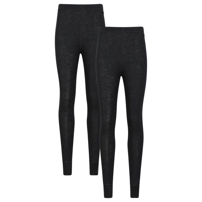 Black - Front - Mountain Warehouse Womens-Ladies Merino Wool Base Layer Bottoms (Pack of 2)