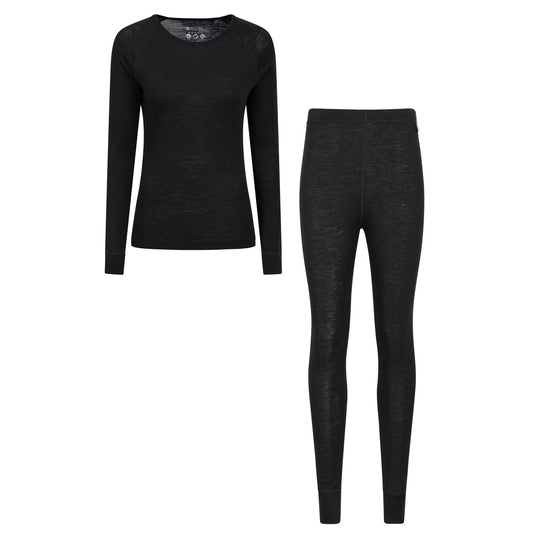 Black - Front - Mountain Warehouse Womens-Ladies Merino Wool Base Layer Set