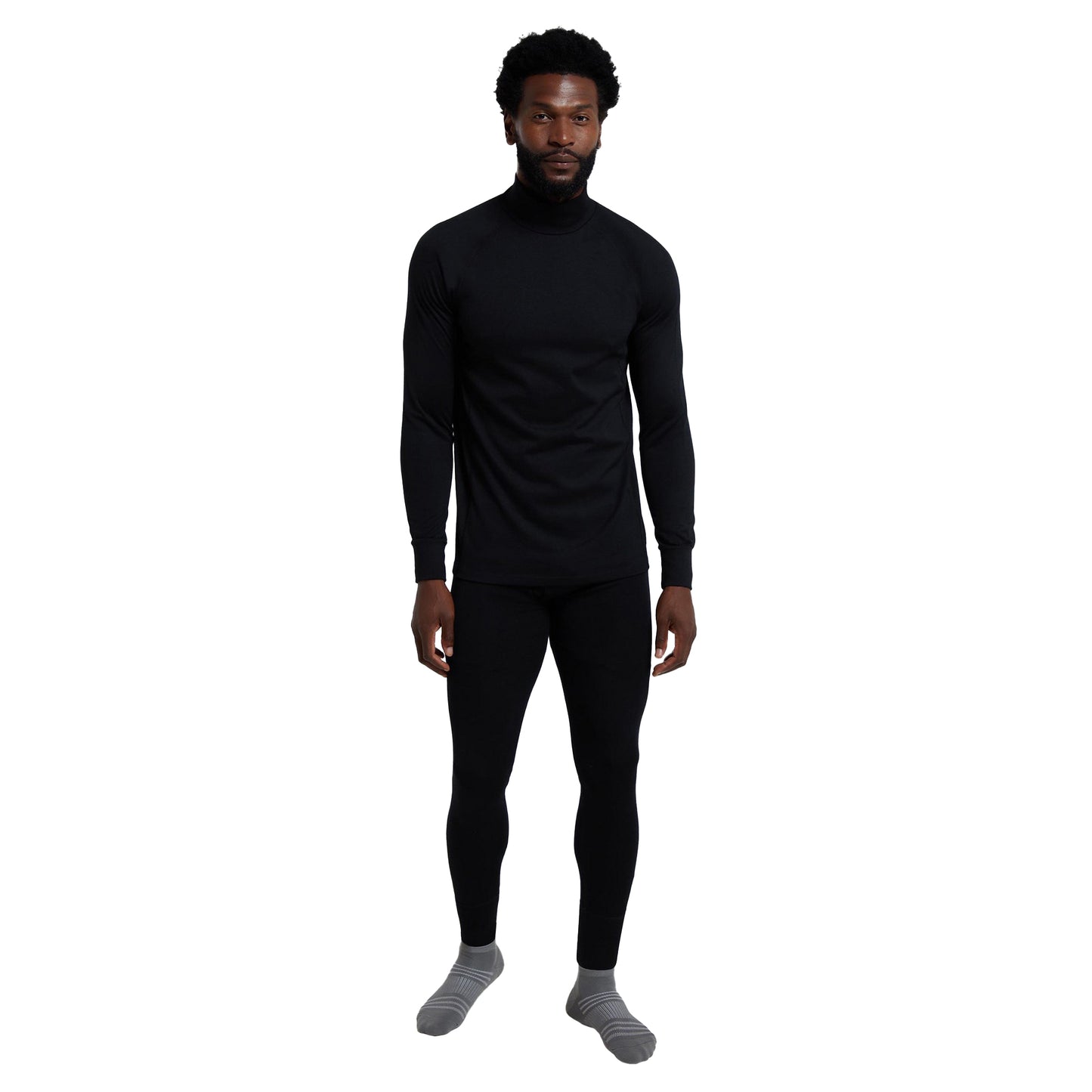 Black - Pack Shot - Mountain Warehouse Mens Summit Merino Wool Funnel Neck Thermal Top