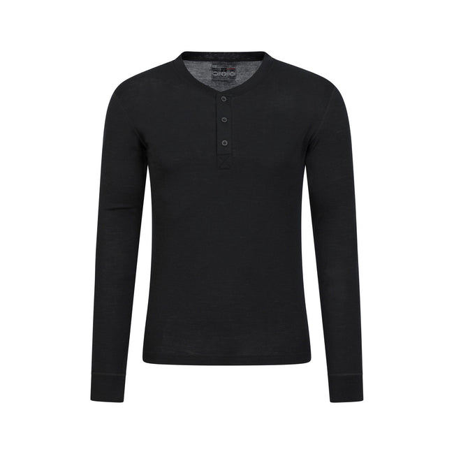 Black - Front - Mountain Warehouse Mens Merino Wool Henley Thermal Top