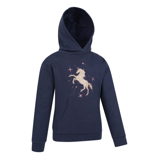 Navy - Side - Mountain Warehouse Childrens-Kids Unicorn Organic Hoodie