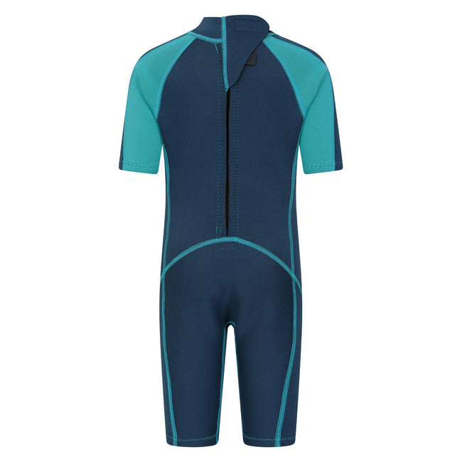 Teal - Back - Mountain Warehouse Childrens-Kids Contrast Panel Wetsuit