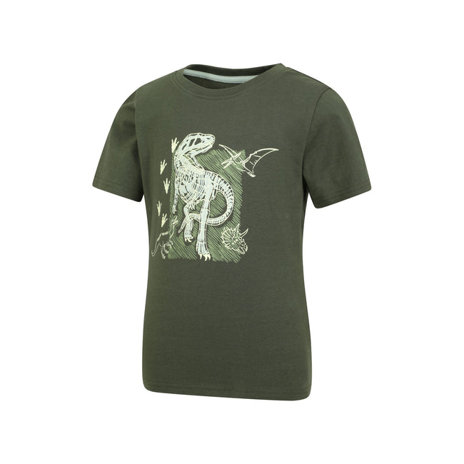 Dark Khaki - Side - Mountain Warehouse Childrens-Kids Dinosaur Organic Glow In The Dark T-Shirt