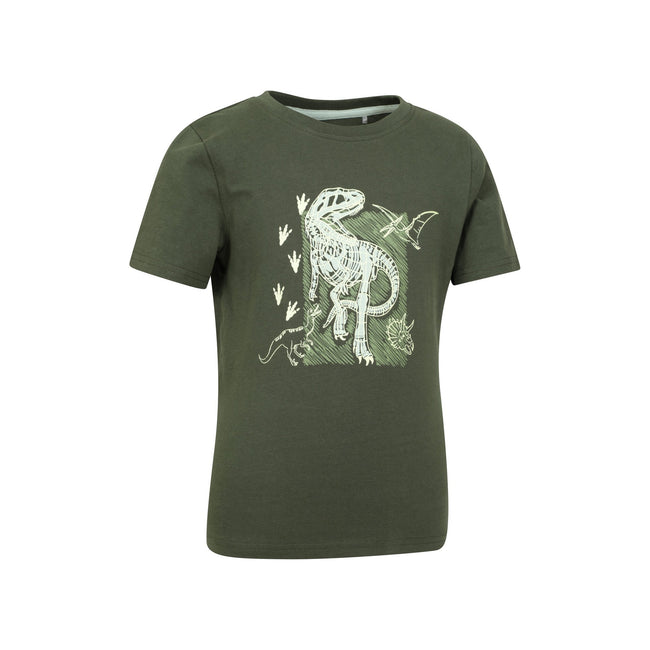 Dark Khaki - Lifestyle - Mountain Warehouse Childrens-Kids Dinosaur Organic Glow In The Dark T-Shirt