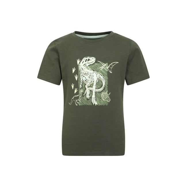 Dark Khaki - Front - Mountain Warehouse Childrens-Kids Dinosaur Organic Glow In The Dark T-Shirt