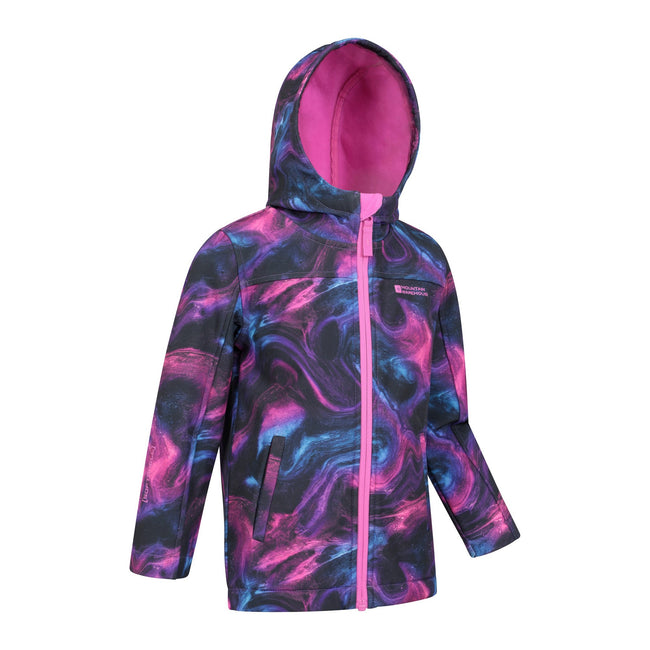 Magenta Purple - Lifestyle - Mountain Warehouse Childrens-Kids Exodus II Marble Effect Water Resistant Soft Shell Jacket