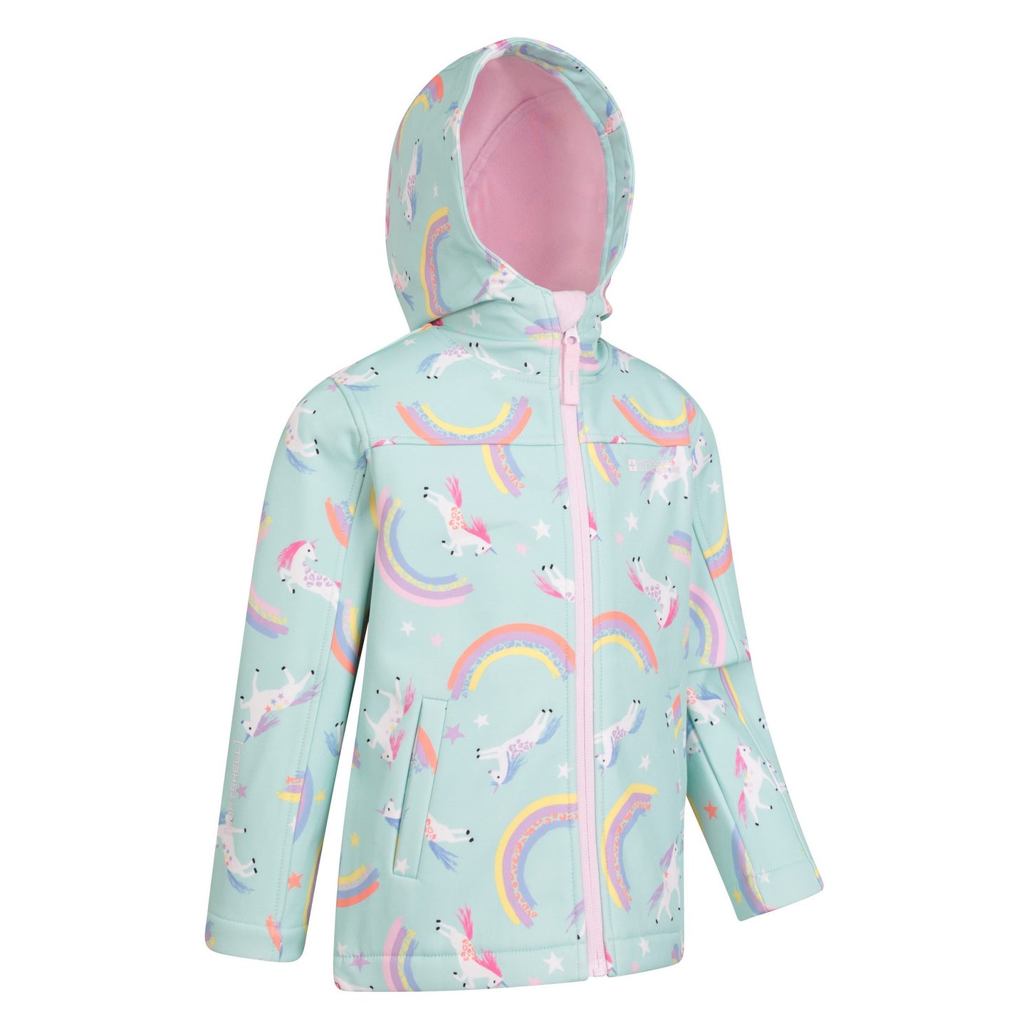 Mint - Lifestyle - Mountain Warehouse Childrens-Kids Exodus II Unicorn And Rainbow Water Resistant Soft Shell Jacket