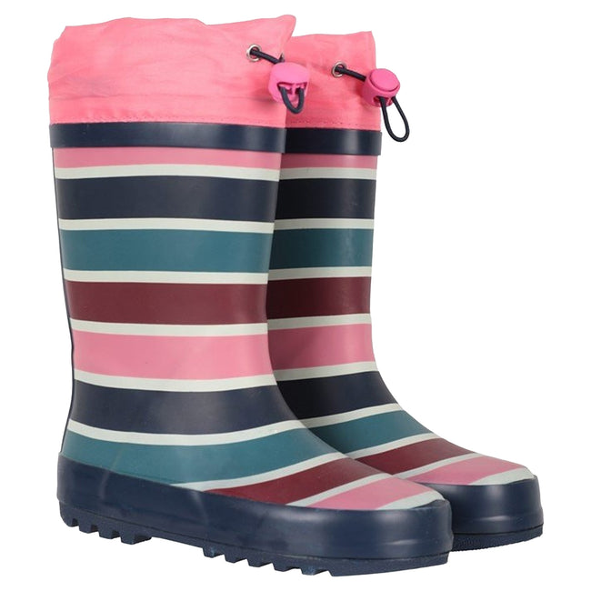 Pink - Close up - Mountain Warehouse Childrens-Kids Rainbow Striped Wellington Boots