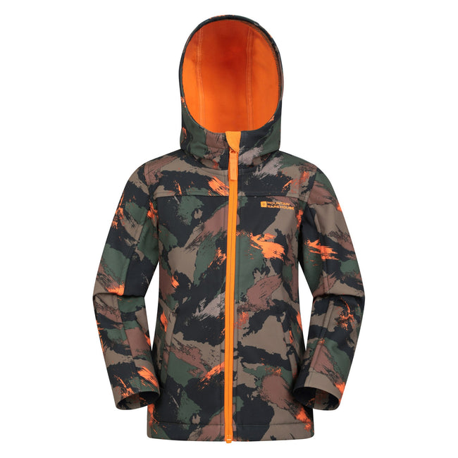 Dark Khaki - Front - Mountain Warehouse Childrens-Kids Exodus II Camo Water Resistant Soft Shell Jacket